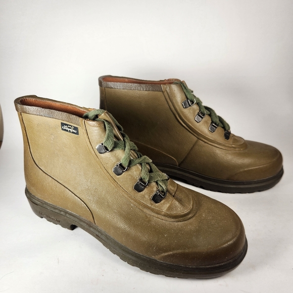 Le Chameau Shoes - LE CHAMEAU Womens Rain Boot Size 9 EU 41 Khaki Made France Lace Up Garden